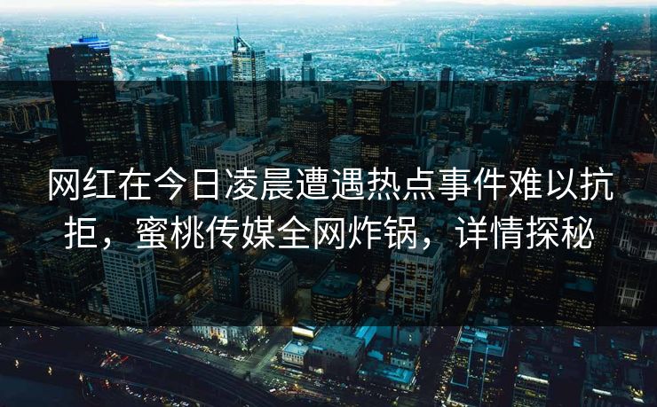 网红在今日凌晨遭遇热点事件难以抗拒，蜜桃传媒全网炸锅，详情探秘