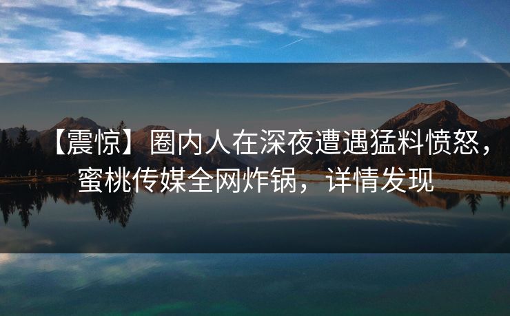 【震惊】圈内人在深夜遭遇猛料愤怒，蜜桃传媒全网炸锅，详情发现